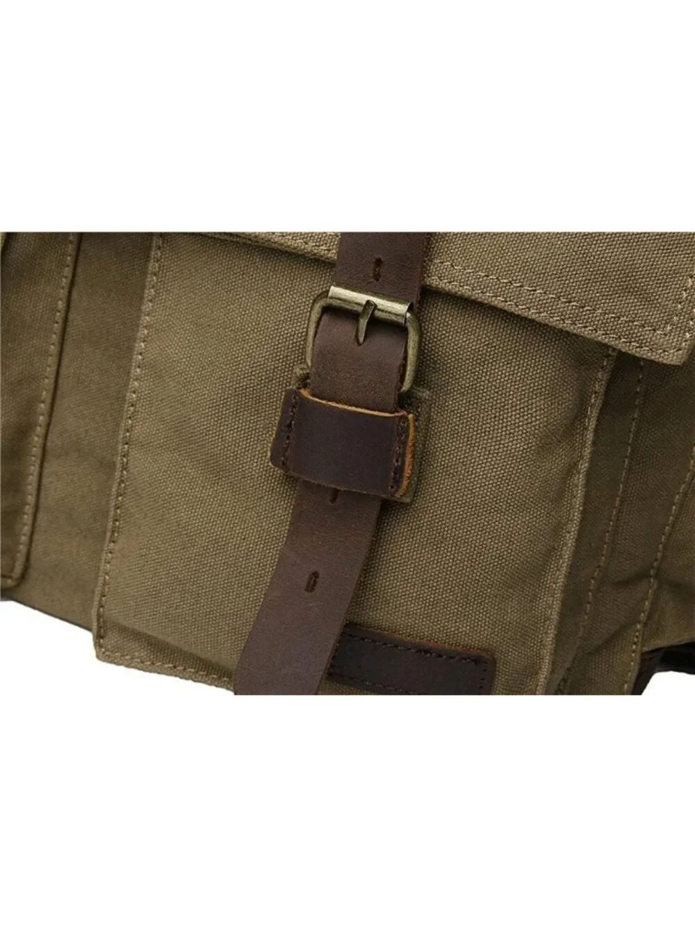 Vintage Military-Style Leather Canvas Messenger Bag for Laptops & Travel